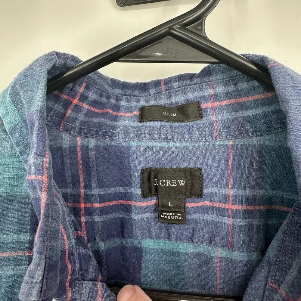 J. Crew Men's Plaid Button Down Shirt‎ Blue Size Large Slim